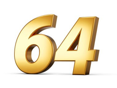 Altın metalik 64 numara Altmış dört, beyaz arkaplan 3d görüntü