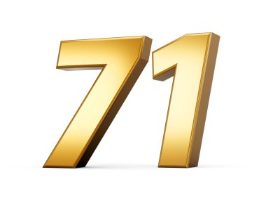 Altın metalik numara 71 71, beyaz arka plan 3 boyutlu illüstrasyon