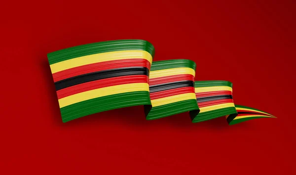 Fahne Von Simbabwe Land Glänzend Wellig Fahne Band Isoliert Auf — Stockfoto