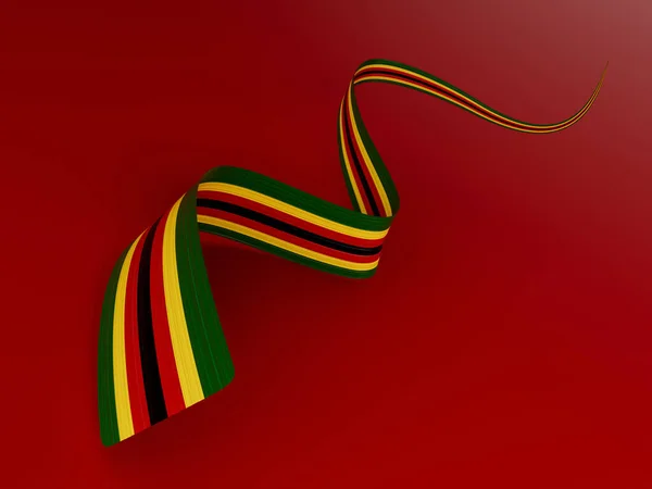 Σημαία Της Χώρας Ζιμπάμπουε Κυματιστή Λαμπερή Σημαία Απομονωμένη Κόκκινο Φόντο — Φωτογραφία Αρχείου