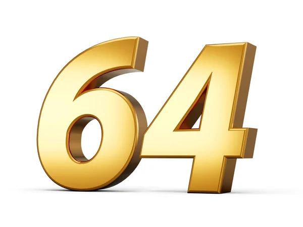Número Metálico Dourado Sessenta Quatro Fundo Branco Ilustração — Fotografia de Stock