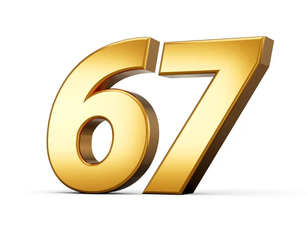 Número Metálico Dourado Sessenta Sete Fundo Branco Ilustração — Fotografia de Stock