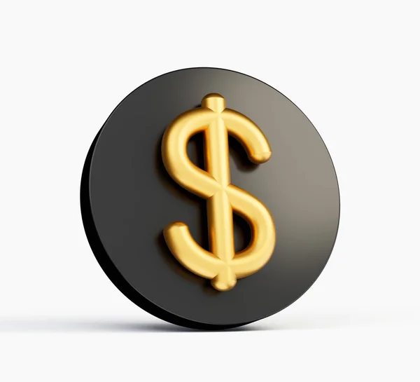 Gyllene Dollar Symbol Rundade Svarta Ikonen Isolerad Vit Bakgrund Illustration — Stockfoto