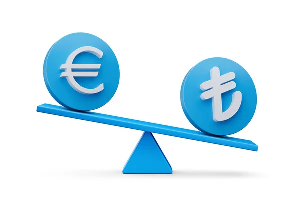 White Euro Lira Symbol Rounded Blue Icons Balance Weight Seesaw — 스톡 사진