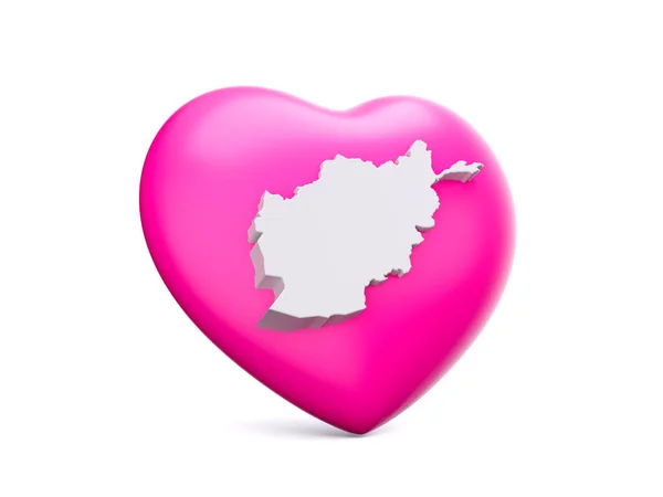 stock image 3d Pink Heart With 3d White Map Of Afghanistan Isolated On White Background, 3d Illustration