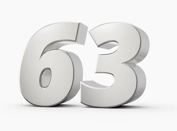 银牌3D号63 孤立的白色背景3D插图 — 图库照片