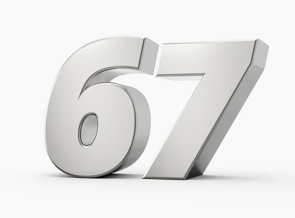 銀の3D番号は67 隔離された白い背景3Dイラスト — ストック写真
