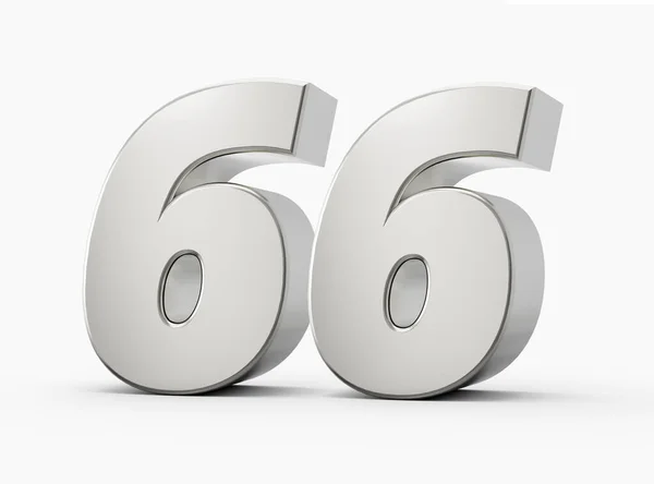 银牌3D号66 66孤立的白色背景3D插图 — 图库照片