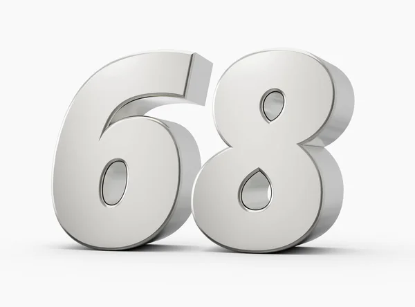 银牌3D数字68孤立的白色背景3D插图 — 图库照片
