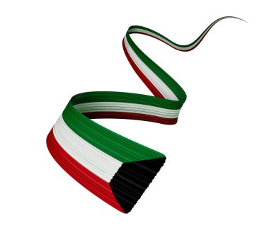 Kuveyt 'in 3d Bayrağı, Parlak Dalgalı 3d Kurdele Beyaz Arkaplanda İzole Edildi, 3d illüstrasyon