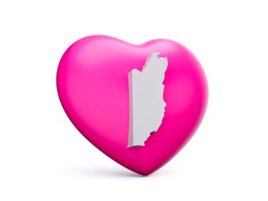 3D Pembe Kalp, Belize 'nin Beyaz Haritası Beyaz Arkaplanda İzole Edilmiş, 3D Görüntü