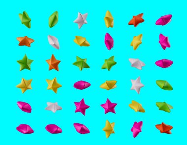 3D Renkli Yıldız Şekerleri, Çok Renkli Şekerler, Cyan Arkaplanındaki Şekerler, 3D Görüntü