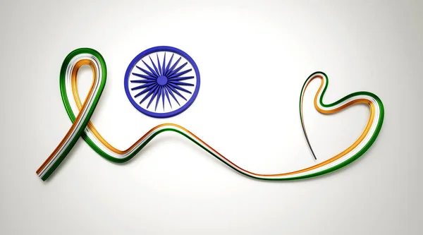 Vlajka Indie Srdce Tvarované Vlnité Povědomí Stuha Vlajka Bílém Pozadí — Stock fotografie