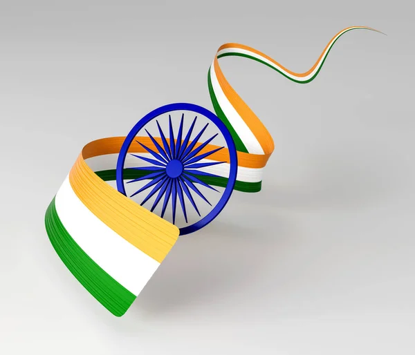 3Dインドの旗 白い背景に隔離された3D光沢のある波状の旗のリボン 3Dイラスト — ストック写真