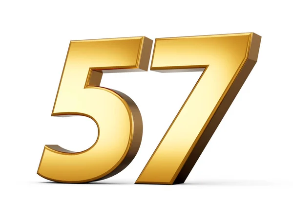 Błyszczące Złoto Numer Pięćdziesiąt Siedem Złota Liczba Izolowana Białym Tle — Zdjęcie stockowe
