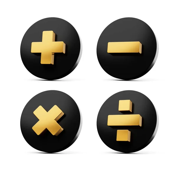 Golden Meno Moltiplicare Dividere Simbolo Sulle Icone Nere Arrotondate Illustrazione — Foto Stock