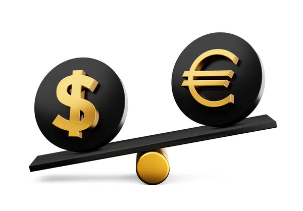 Golden Dollar Euro Symbol Rounded Black Icon Balance Weight Seesaw — 스톡 사진