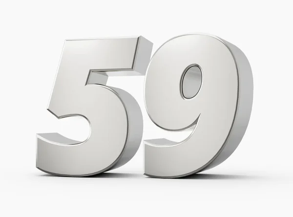 3D光沢のあるシルバー番号59 白い背景に隔離された59の3Dシルバー番号 3Dイラスト — ストック写真