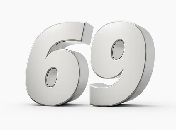 銀の3D番号は69 隔離された白い背景3Dイラスト — ストック写真