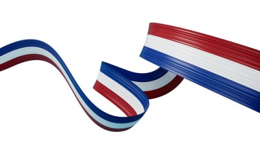 Hollanda 'nın 3d. Bayrağı 3d Dalgalı Parlak Hollanda Kurdelesi Beyaz Arkaplanda İzole Edildi 3d