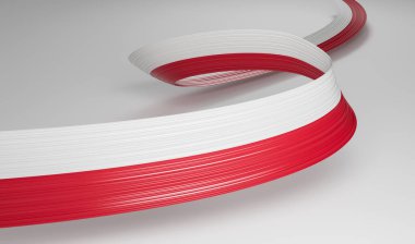 Polonya 'nın 3d Bayrağı, 3d Dalgalı Parlak Polonya Kurdelesi Beyaz Arkaplanda İzole Edildi, 3d