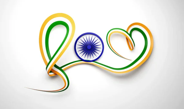 Vlajka Indie Srdce Tvarované Lesklé Vlnité Povědomí Stuha Bílém Pozadí — Stock fotografie
