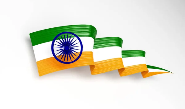 インドの3D旗 白い背景に隔離された3D波光沢のあるインドのリボン旗 3Dイラスト — ストック写真