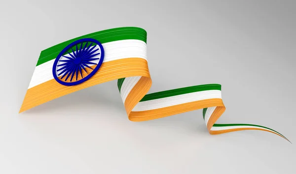 Flag India Shiny Waving Flag Ribbon Isolated White Background Illustration — 스톡 사진