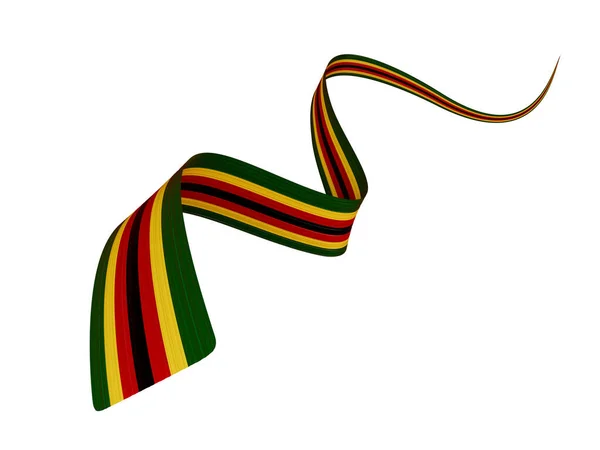 Flag Zimbabwe Country Shiny Wavy Flag Ribbon Isolated White Background — 스톡 사진