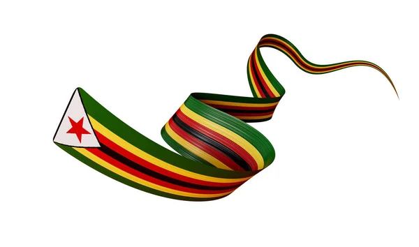Fahne Von Simbabwe Glänzende Wehende Bandfahne Mit Stern Auf Weißem — Stockfoto