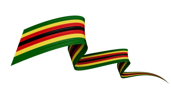 Bandeira País Zimbábue Fita Bandeira Ondulada Brilhante Isolada Fundo Branco — Fotografia de Stock