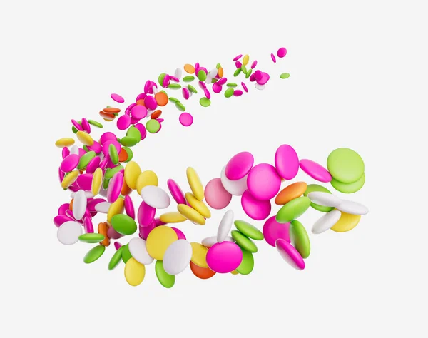 3d Colorful Candy Beans, 3d Rounded Rainbow Candies Flowing Coming In The Air 3d illustration