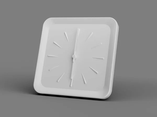 Prosty Biały Kwadratowy Zegar Ścienny Clock Six Odizolowany Szarym Tle — Zdjęcie stockowe