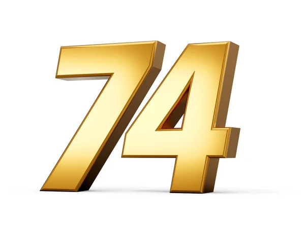 74号黄金74号孤立的白色背景 闪闪发光的3D数字 黄金制3D插图 — 图库照片