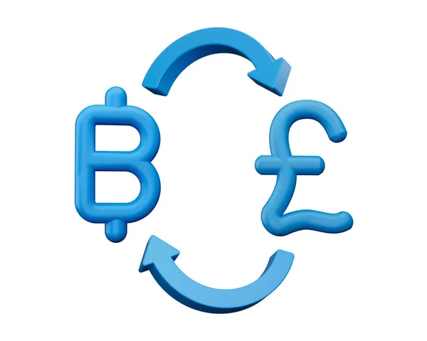 Blauer Baht Und Pfundsymbole Mit Geldwechselpfeilen Auf Weißem Hintergrund Illustration — Stockfoto