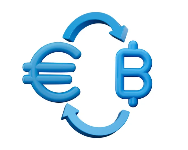 Icone Blu Del Simbolo Dell Euro Della Baht Con Frecce — Foto Stock