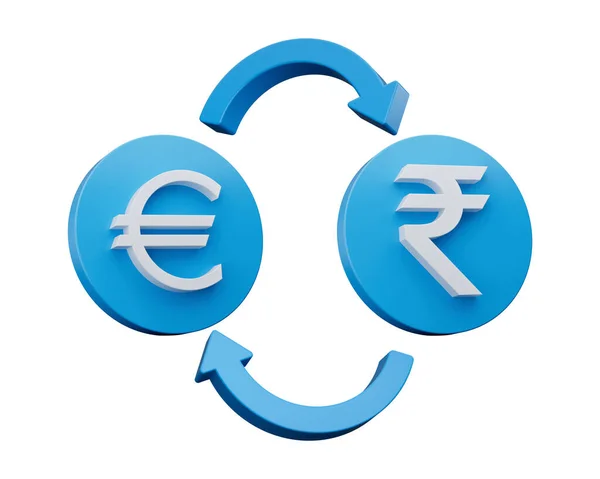 White Euro Rupee Symbol Rounded Blue Icons Money Exchange Arrows — 스톡 사진