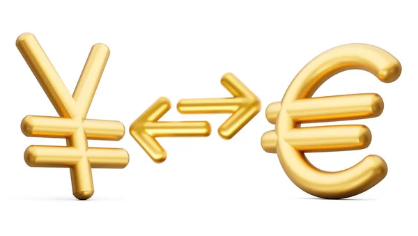 3D黄金円と白の背景にお金の交換矢印とユーロ記号のアイコン 3Dイラスト — ストック写真