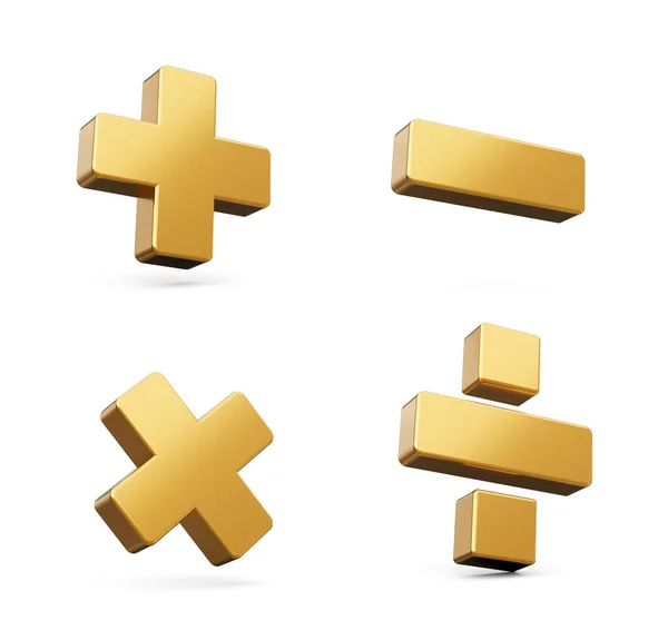 Dourado Brilhante Menos Multiplicar Dividir Sinal Isolado Fundo Branco Ilustração — Fotografia de Stock