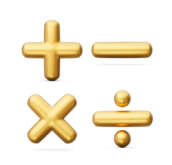 Золоті Тривимірні Математичні Символи Ізольовані Білому Тлі Ілюстрація — стокове фото