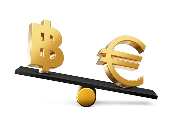 Golden Baht Euro Symbol Icons Black Balance Weight Seesaw Illustration — Stock Photo, Image