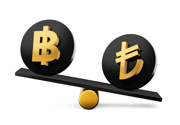 Símbolo Baht Lira Oro Iconos Negros Redondeados Con Balanceo Peso —  Fotos de Stock