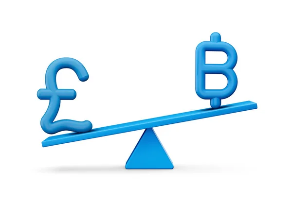 Blue Pound Baht Symbool Pictogrammen Met Blue Balance Weight Seesaw — Stockfoto