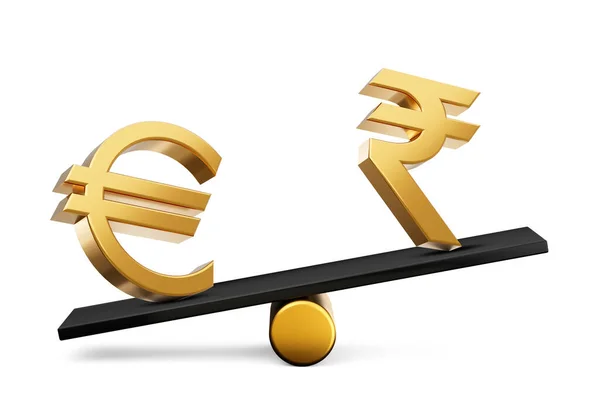 Golden Euro Rupee Symbol Icons Black Balance Weight Seesaw Illustration — 스톡 사진