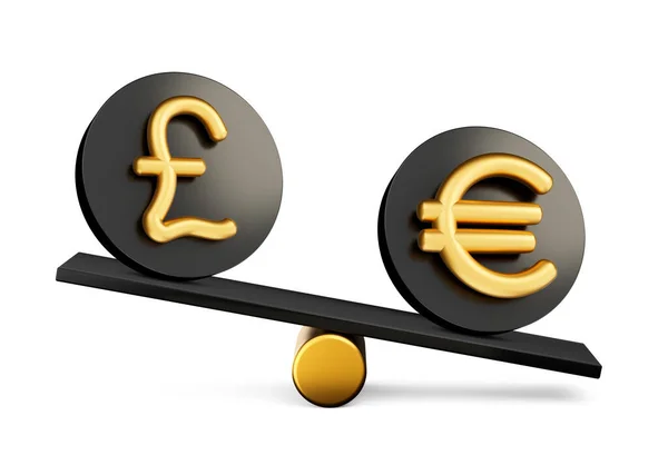 Golden Pound Euro Symbol Rounded Black Icons Balance Weight Seesaw — 스톡 사진