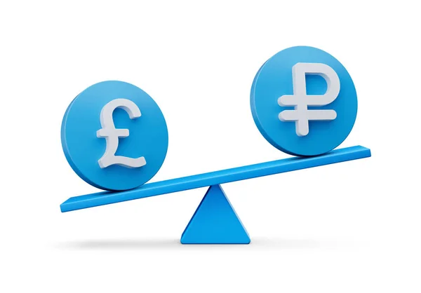 White Pound Ruble Symbol Rounded Blue Icons Balance Weight Seesaw — 스톡 사진