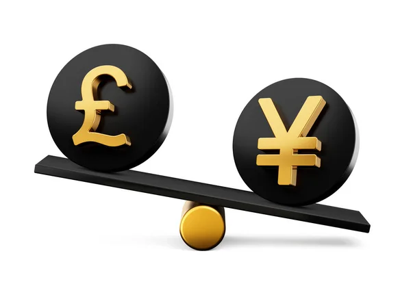 Goldenes Pfund Und Yen Symbol Auf Abgerundeten Schwarzen Symbolen Mit — Stockfoto