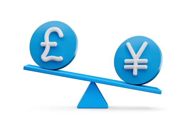 White Pound Yen Symbol Rounded Blue Icons Balance Weight Seesaw — 스톡 사진