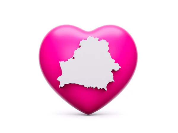 stock image 3d Pink Heart With 3d White Map Of Belarus Isolated On White Background, 3d Illustration