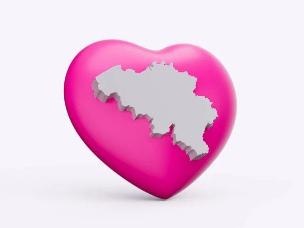 stock image 3d Pink Heart With 3d White Map Of Belgium Isolated On White Background, 3d Illustration